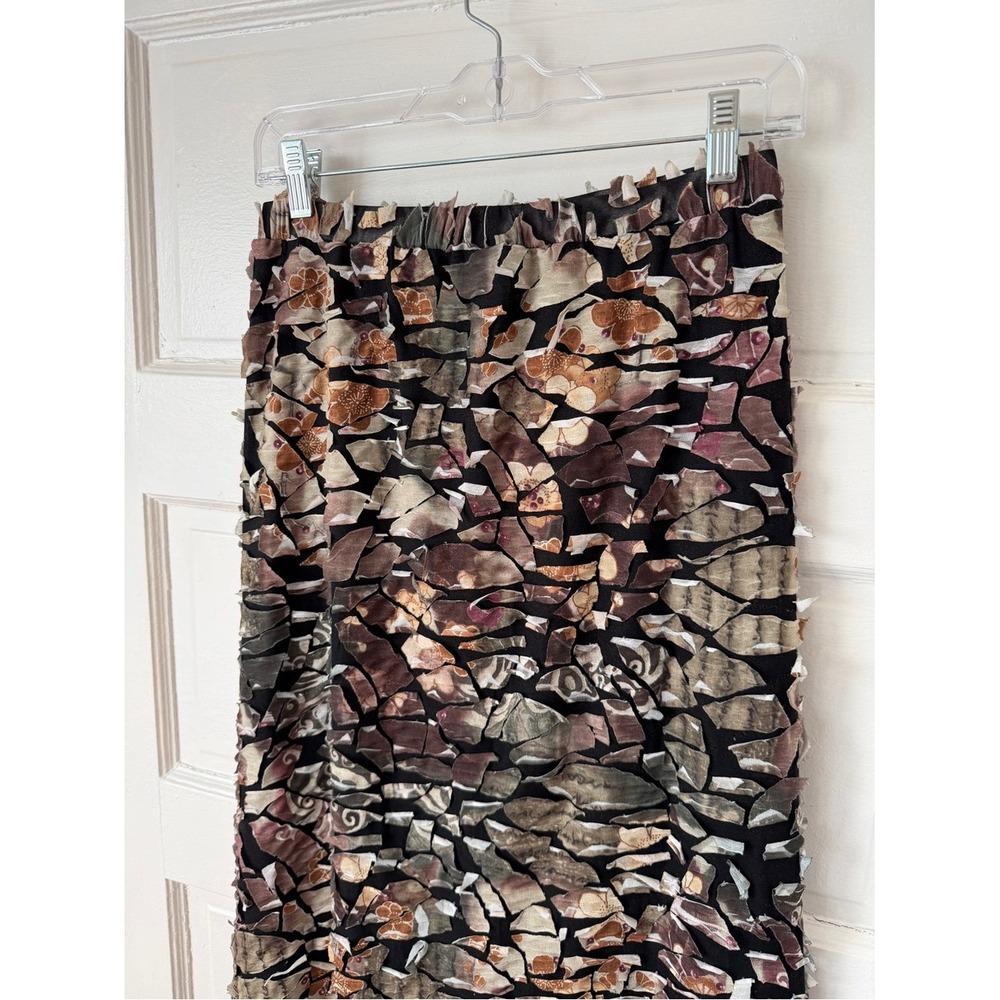 Vintage Y2K Mosaic Patchwork Maxi Skirt Asymmetrical Raw Hem Earth Tone Boho - Picture 7 of 13